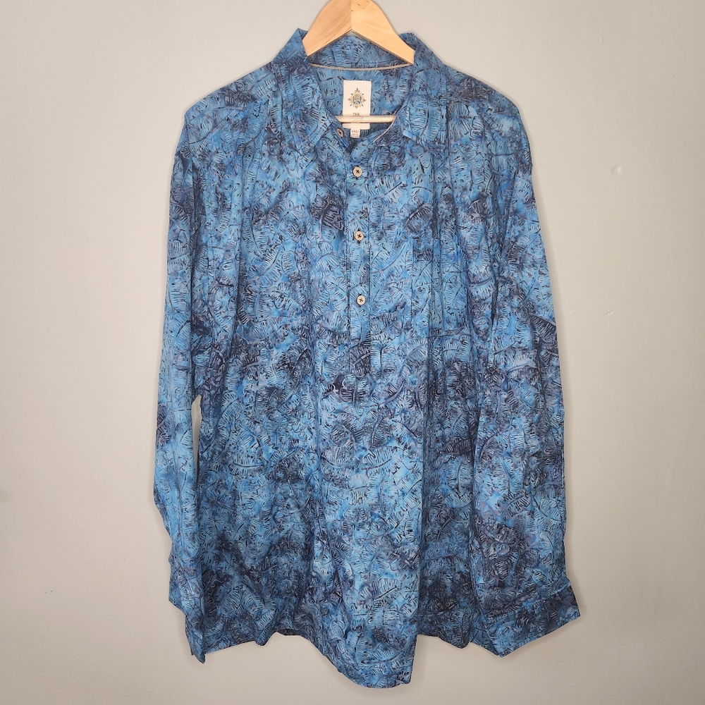 The Territory Ahead Men's Long Sleeve Shirt Blue Tropical Cotton Tall Size XXLT